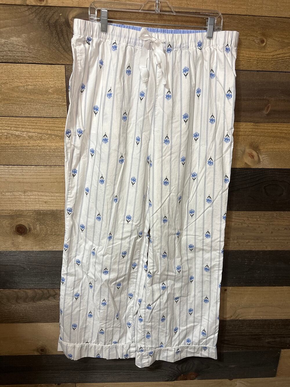 LANDS’ END Women’s 100% Cotton Floral Striped Pajama Lounge Pants L 12-14 EUC